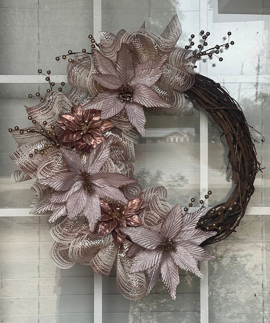 Rose Gold Christmas Grapevine Wreath 18x18